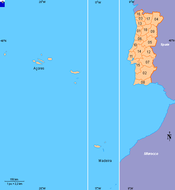 Clickable Map Of Portugal Districts And Autonomous Regions