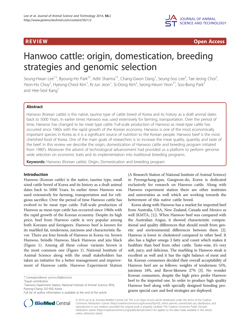 Hanwoo Cattle: Origin, Domestication, Breeding Techniques And Genomic Selection Journal Of Animal Science And Technologies Full Text